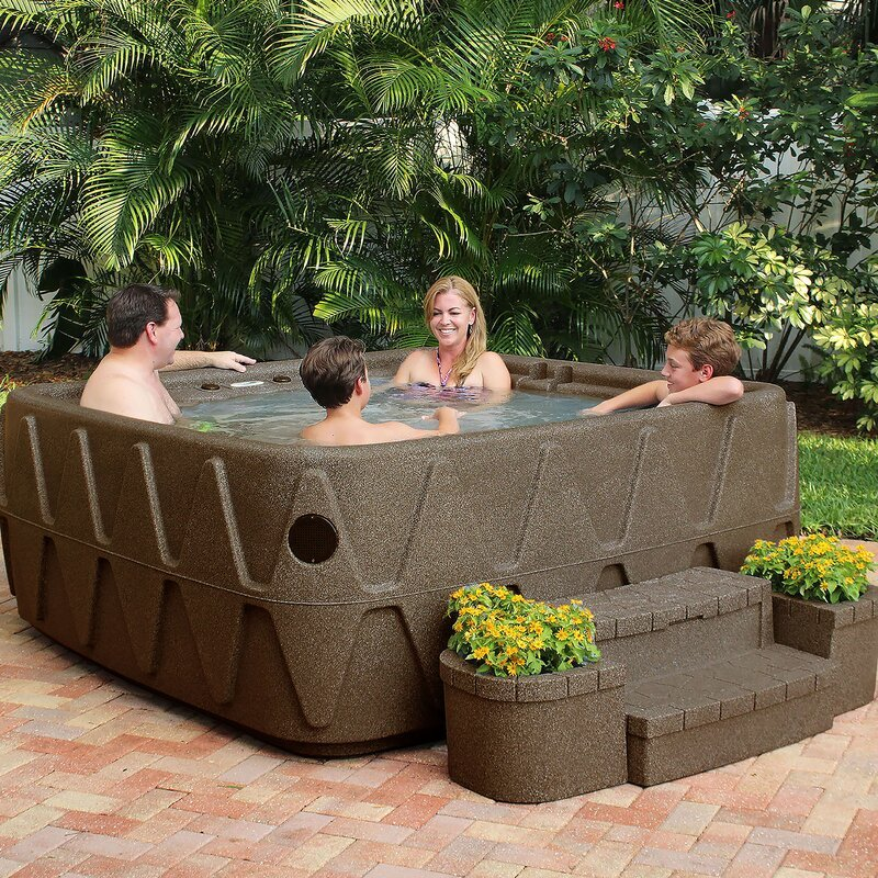 AquaRest Spas Premium 500 5-Person Lounger Plug And Play With 29 Stainless Jets, Ozone, And LED Waterfall