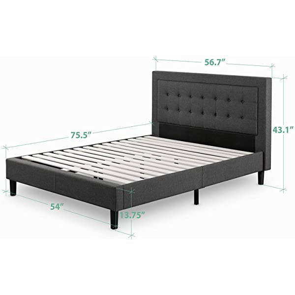 Zinus Dachelle Upholstered Platform Bed Frame / Mattress Foundation / Wood Slat Support / No Box Spring Needed / Easy Assembly, Queen, Platform Bed Only, Dark Grey Dark Grey Queen Platform Bed Only